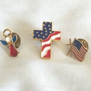 Vintage Angel Cross USA Flag Lapel Pins